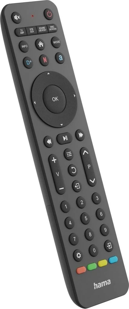 Pilot universal Hama 221055 për TV, 8 pajisje, butona Netflix/Prime Video, i zi