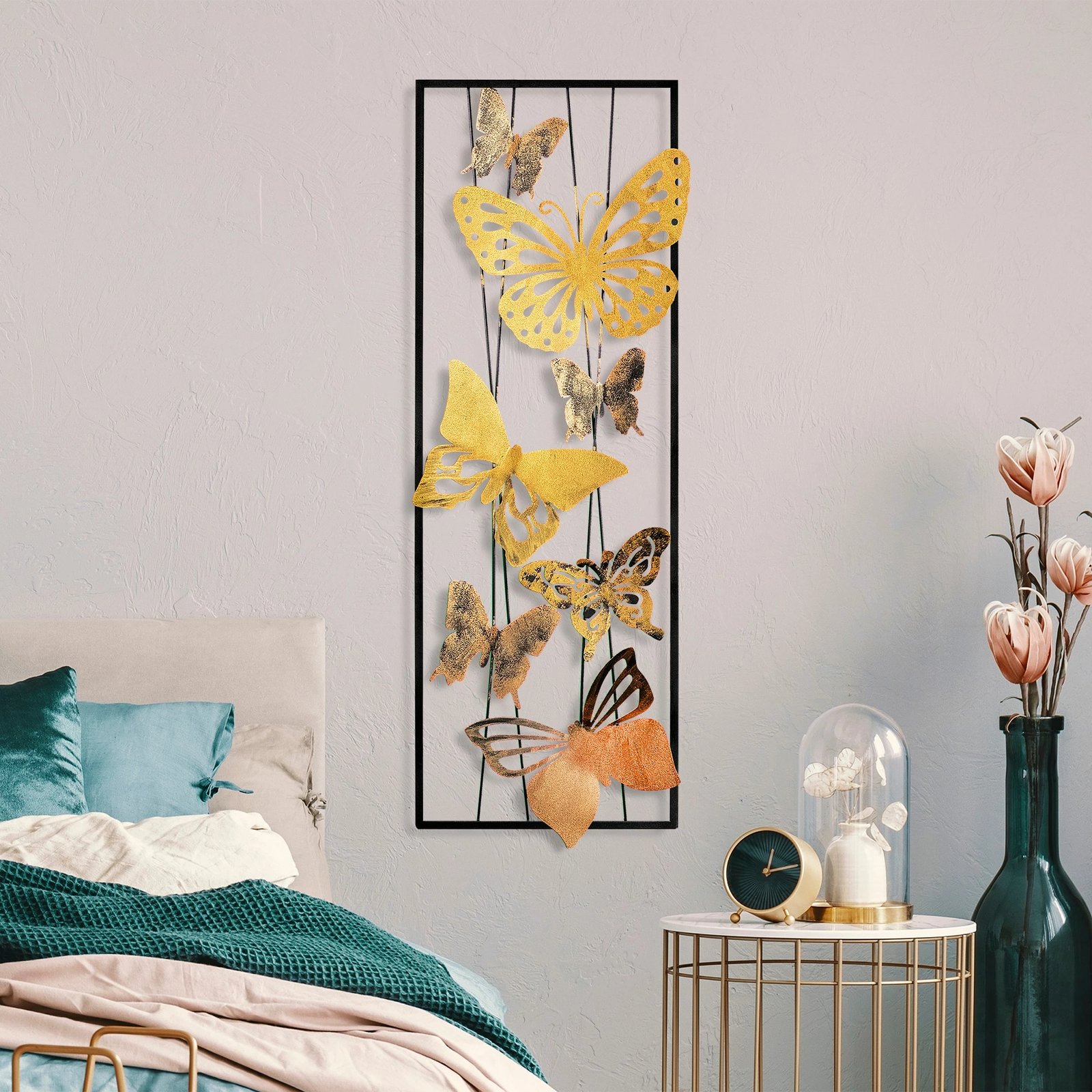 Aksesor dekorativ metalik për mur, flutura, shumëngjyrëshe, Wallity, Kelebek 2