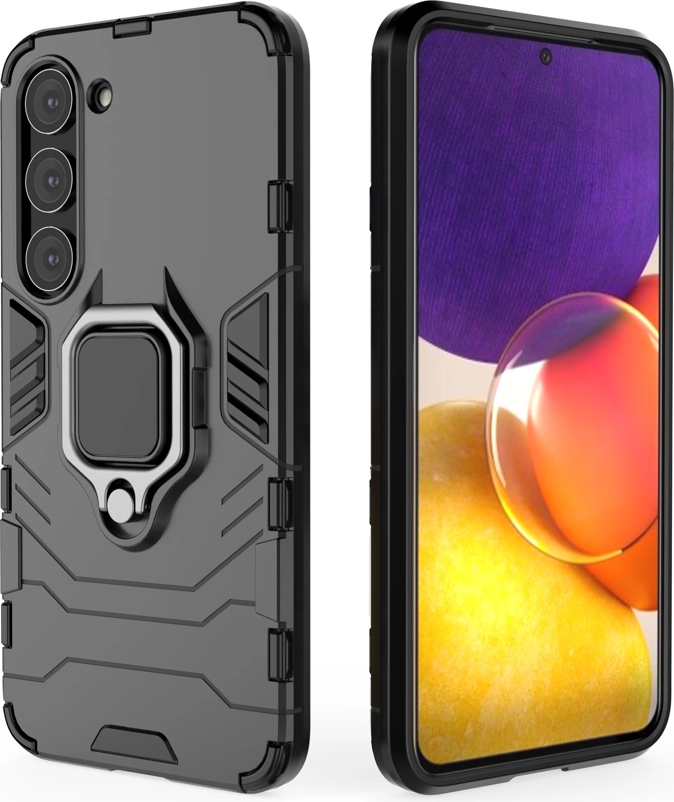 Mbështjellës Hurtel Ring Armor për Samsung Galaxy S23, me unazë metalike, i zi