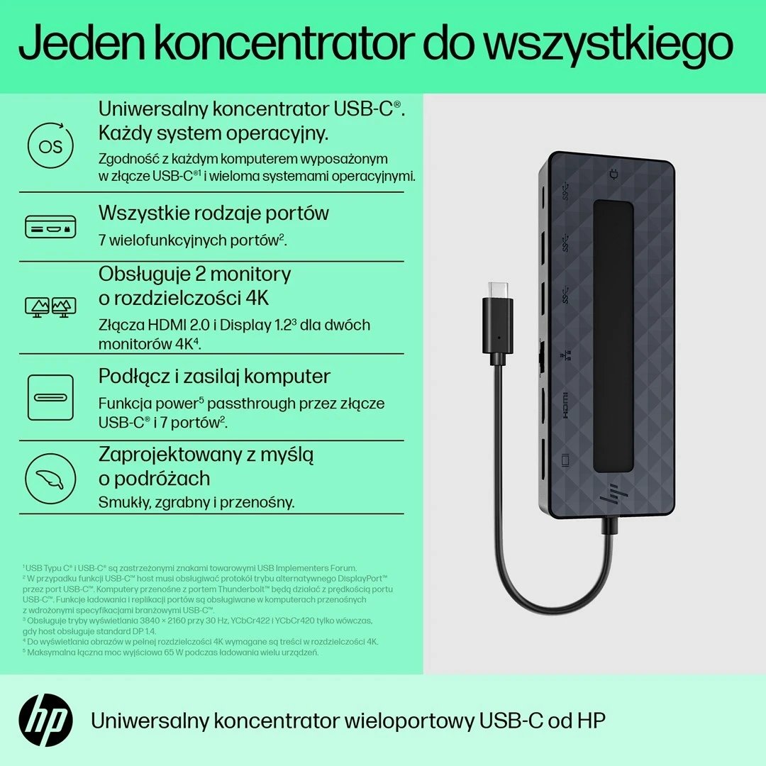 Hub HP universal, Ethernet LAN, 7 porte, USB-C, i zi