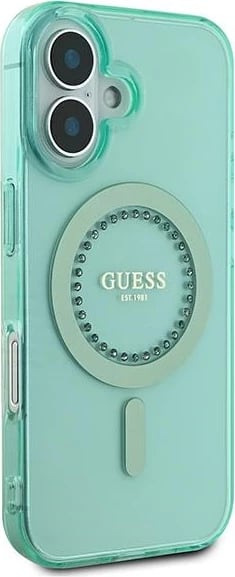 Mbështjellës Guess IML Rhinestones MagSafe për iPhone 16, Gjelbër Mbështjellës Guess IML Rhinestones MagSafe për iPhone 16, Gjelbër