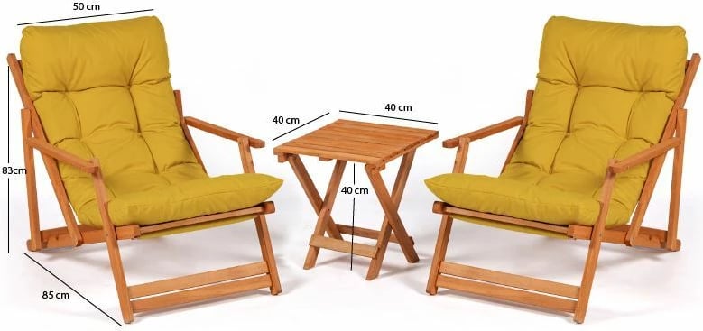 Set tavoline me karrige për terasë, 3 pjesë, Hanah Home, My007, ngjyrë e verdhë