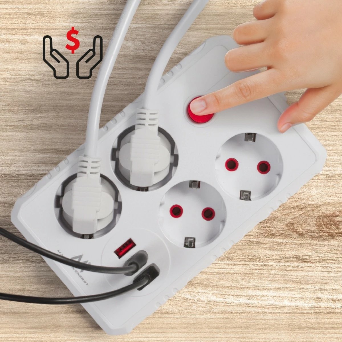 Zgjatues elektrik Maclean MCE392 W, 4 priza Schuko, 3x USB, 2500W, 110-240V, kabllo 1.5m, me çelës, e bardhë