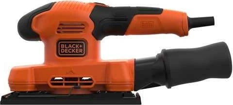Sander orbital Black & Decker BEW220, 150W, 14000 RPM, port për nxjerrjen e pluhurit, ngjyrë e zezë dhe portokalli
