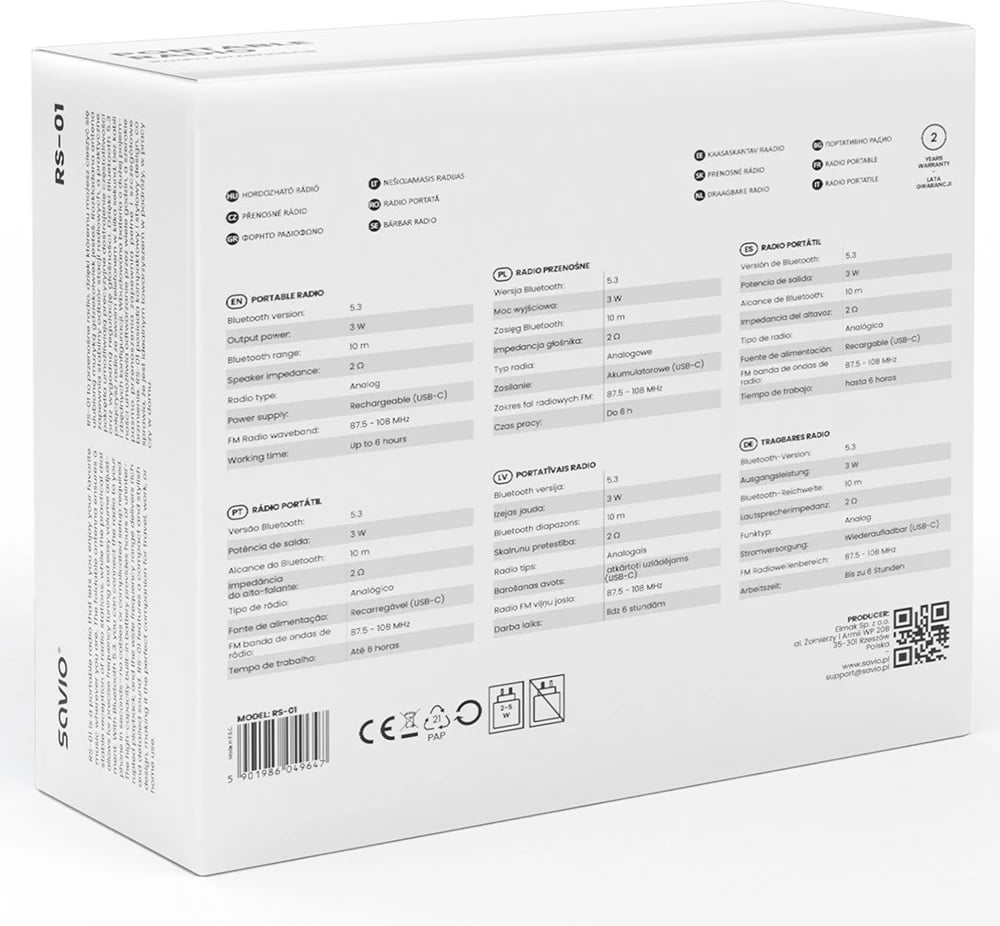 Radio portabile Savio RS-01, FM, USB, e zezë