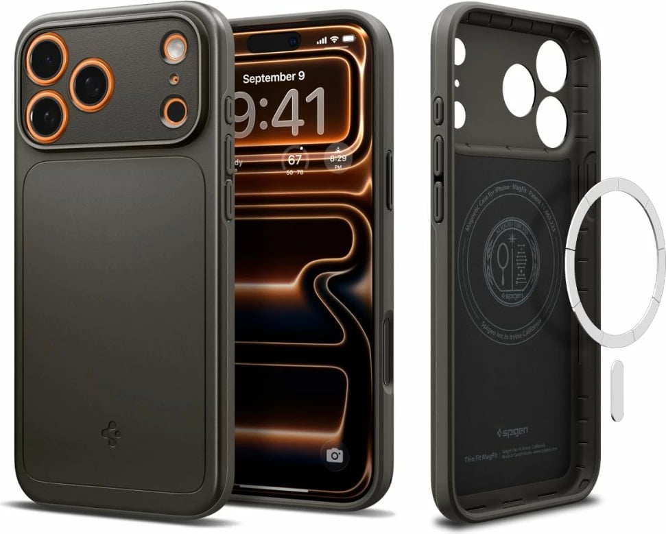 Mbështjellës, Spigen, Thin Fit MagSafe, për iPhone 17 Pro Max, polikarbonat, ultra i hollë, me MagSafe, gri