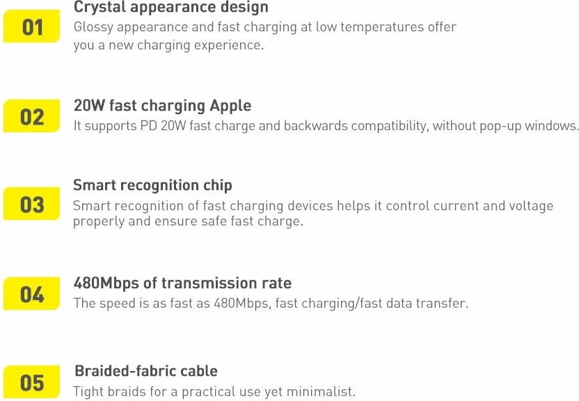 Kabllo Baseus Crystal Shine Series CAJY000305, 2m, Lightning në USB-C, 20W, Vjollcë