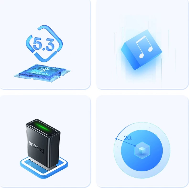 Adapter Bluetooth Baseus BA07, USB-A, Bluetooth 5.3, i zi Adapter Bluetooth Baseus BA07, USB-A, Bluetooth 5.3, i zi