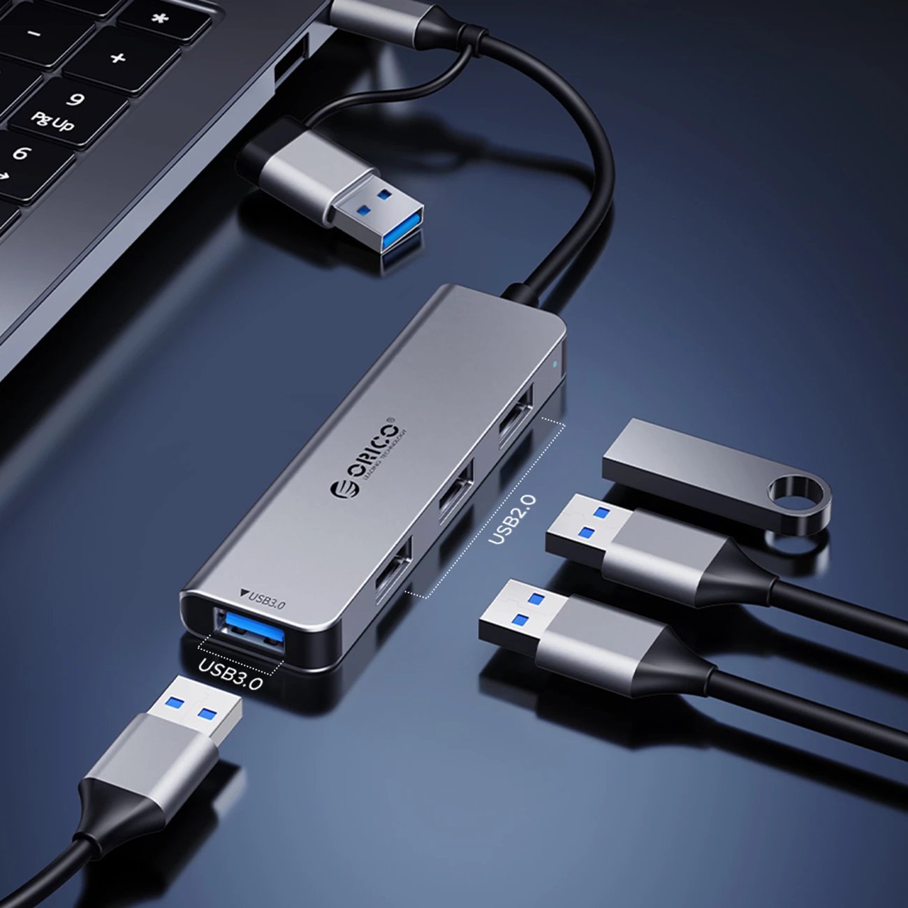 Kasë Orico YSA2-U3 me 7 porta USB-A/USB-C, Gri