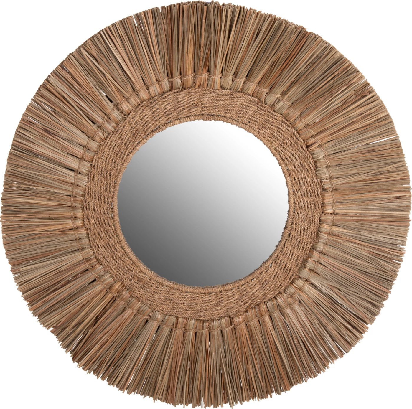 Pasqyrë muri rrethore, kornizë nga bari Mendong, ngjyrë natyrale, FH7831, 70cm