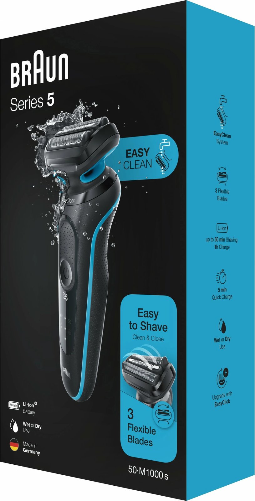 Makinë rroje Braun Series 5 50-M1000s, Foil shaver, LED, Bateri, Black, Blue Makinë rroje Braun Series 5 50-M1000s, Foil shaver, LED, Bateri, Black, Blue