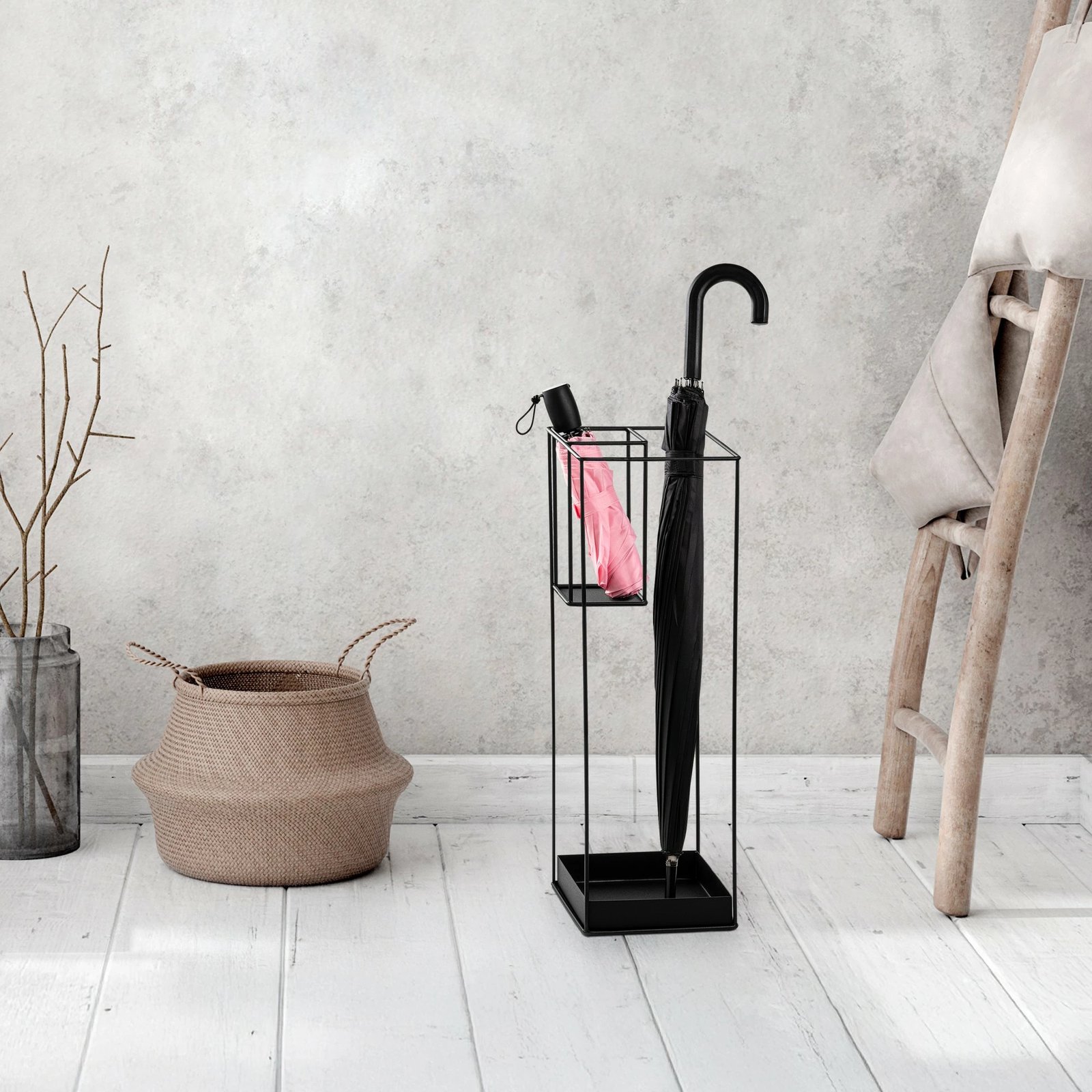 Stendë për ombrella, dizajn modern, ngjyrë e zezë, 20x20x61cm