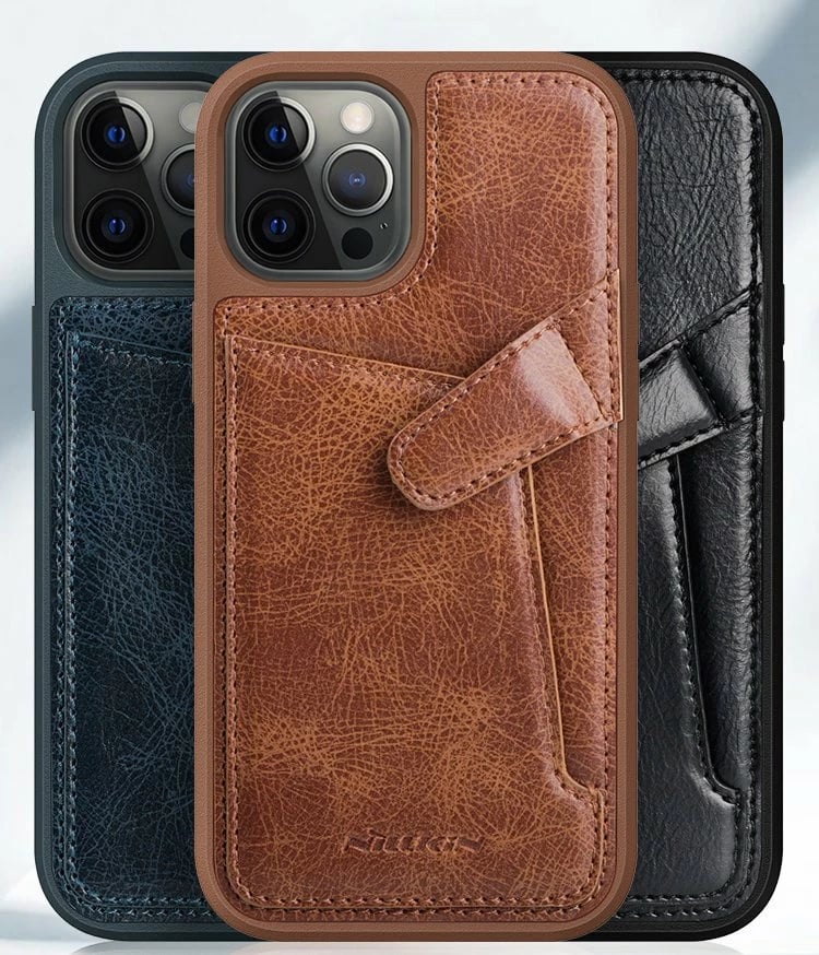 Mbështjellës Nillkin Aoge Leather Case për iPhone 12 mini, lëkurë natyrale, xhep për monedha, e zezë