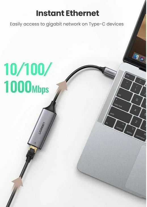 Adapter USB-C në Gigabit Ethernet Ugreen, 3.1 GEN1, për PC/Laptop, argjendtë