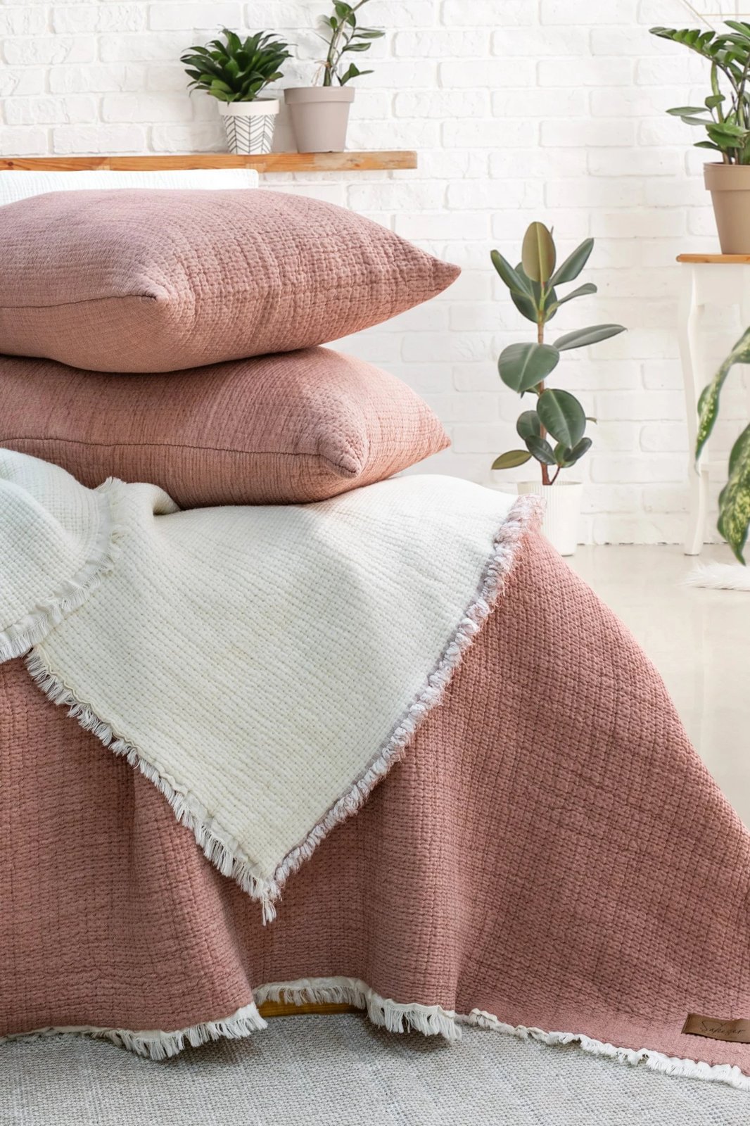 Set mbulesë dysheku dopio, Alda, ngjyrë rozë e zbehtë