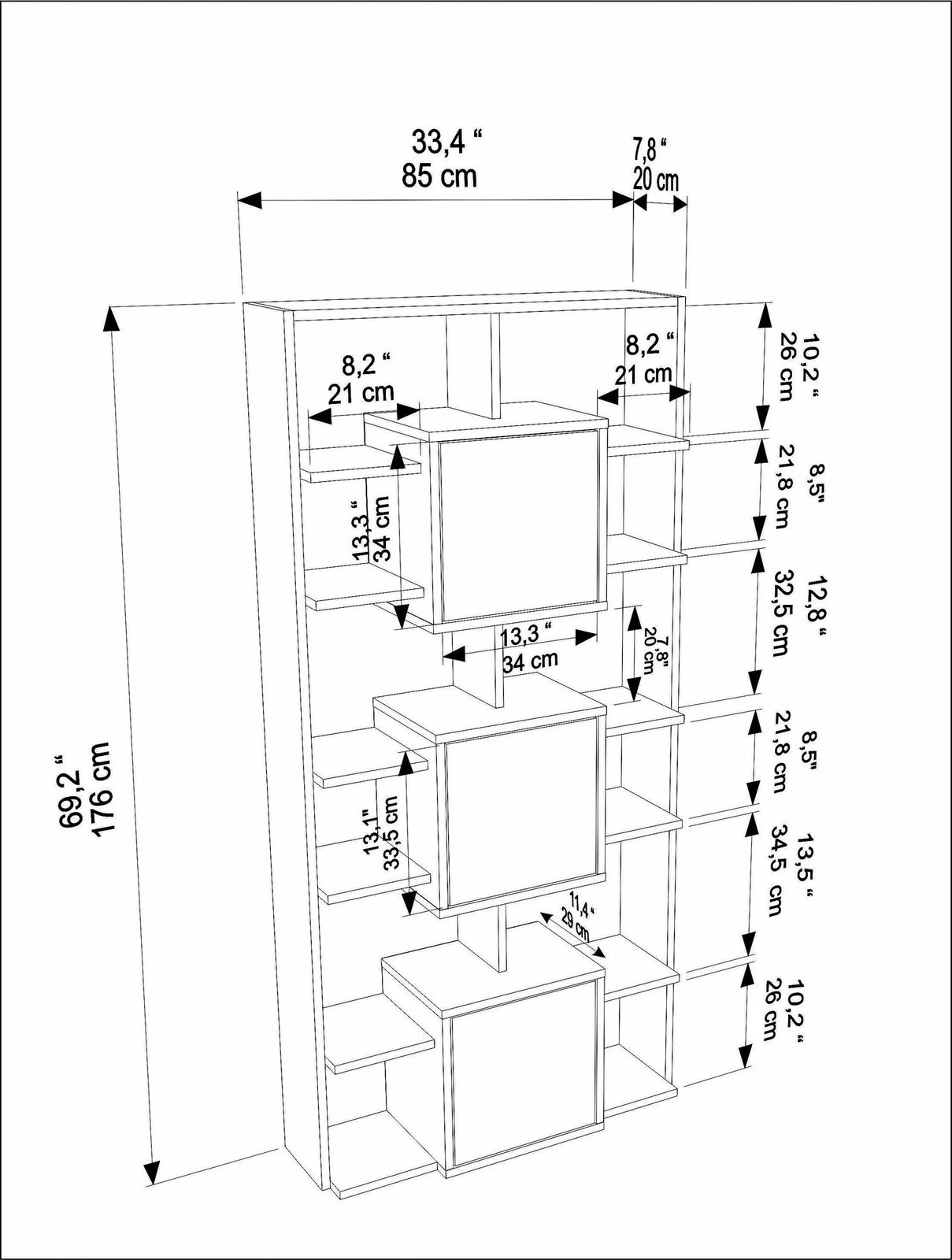 Raft librash Skye Decor, ngjyrë e zezë dhe arre e çelët