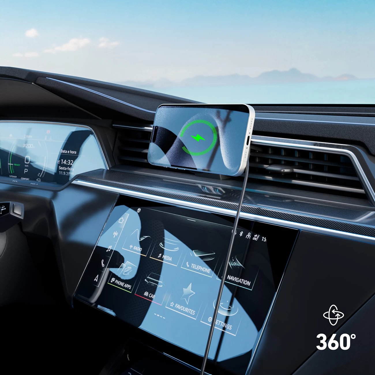 Mbajtës magnetik me karikues wireless SBS TESUPFANWIR15W, për grilë të ajrit, 15W, me ftohje, i zi