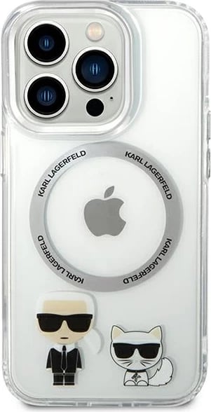 Mbështjellës Karl Lagerfeld Karl & Choupette Aluminum Magsafe për iPhone 14 Pro Max 6.7", Transparent