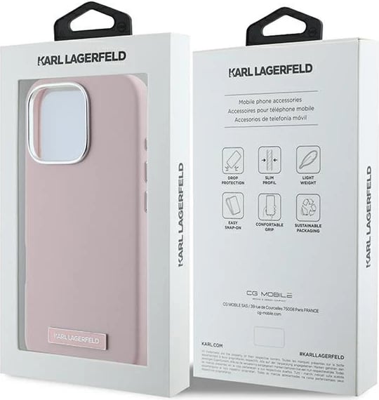 Mbështjellës Karl Lagerfeld FW Metal Plate MagSafe për iPhone 16 Pro, Rozë