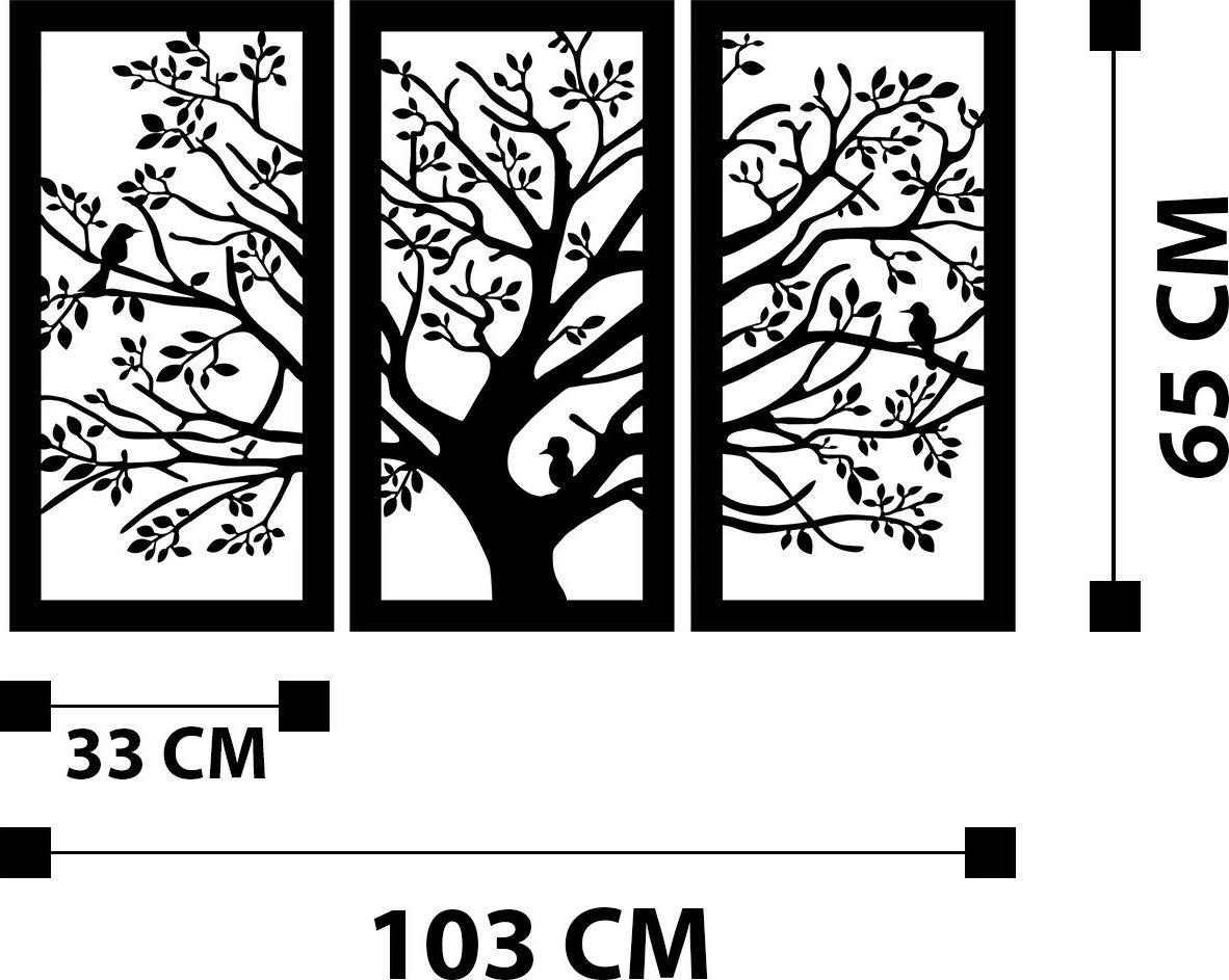 Aksesor dekorativ metalik për mur, Wallity Arbol, i zi, M124, 103x65cm