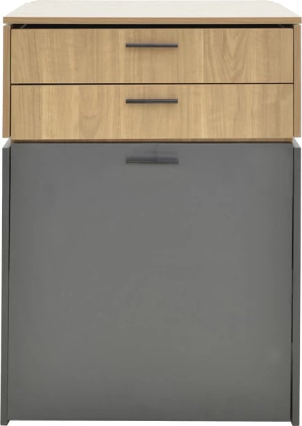 Tavolinë grimi Sonlen, ngjyrë gri e errët-dru arre i çelët, me pasqyrë dhe stol, 60x45x122cm