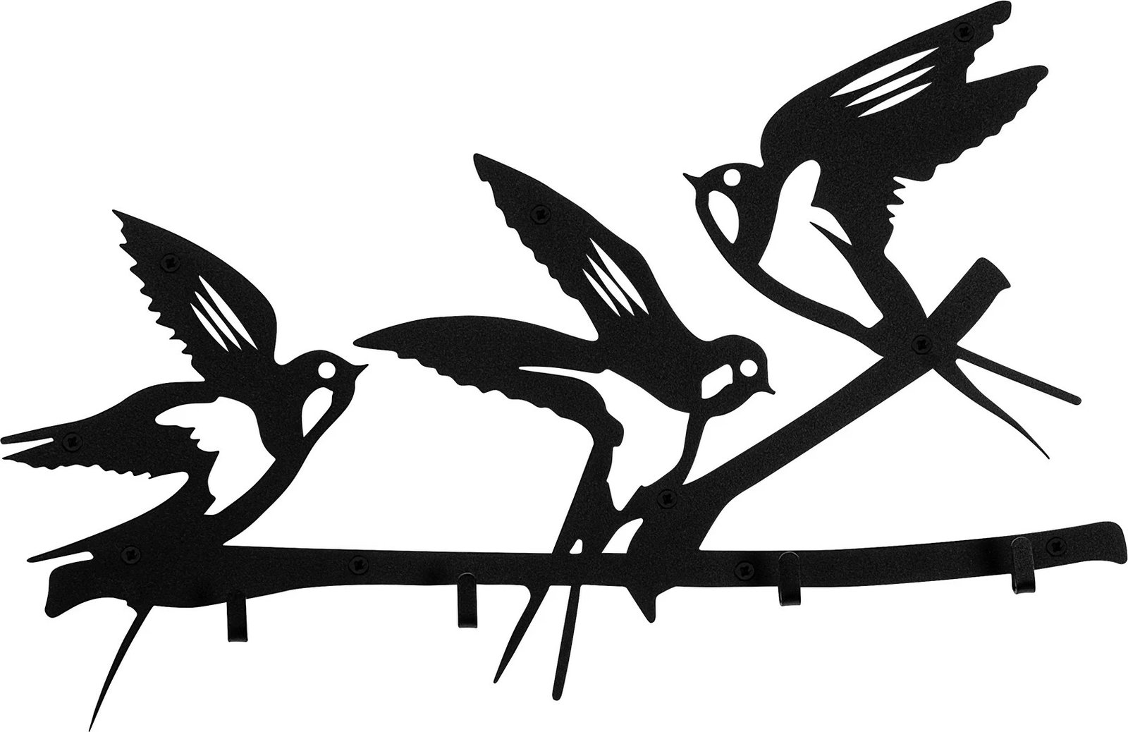 Varëse muri metalike Wallity, dizajn me zogj, ngjyrë e zezë, 52x4x32cm