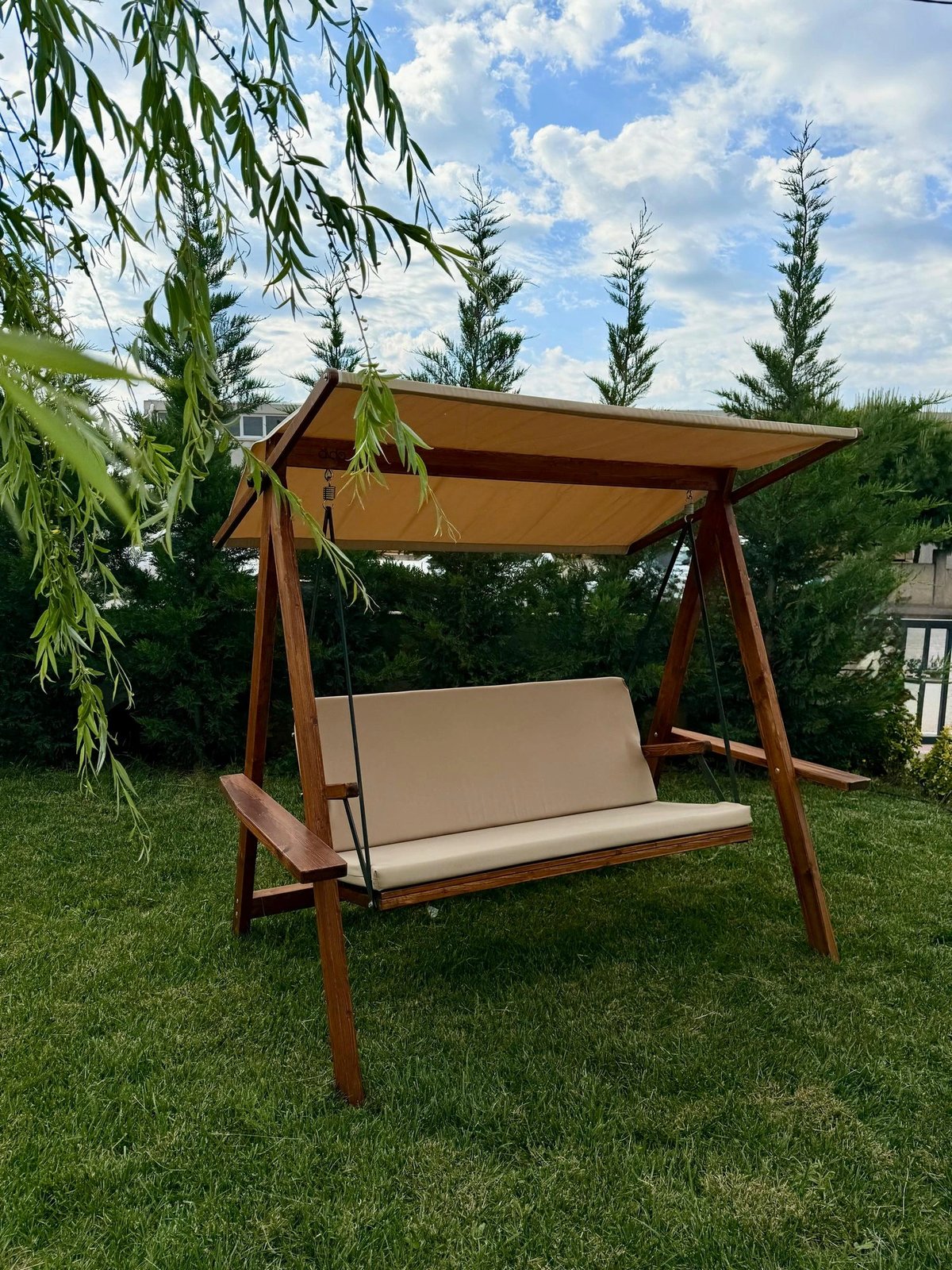 Karrige lëkundëse treshe për kopsht, ngjyrë deve, Skye Decor, Riva 2100