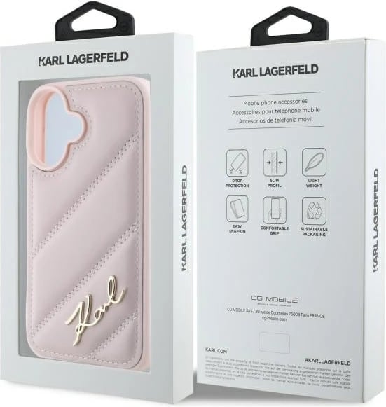 Mbështjellës Karl Lagerfeld Quilted Signature për iPhone 16, Rozë
