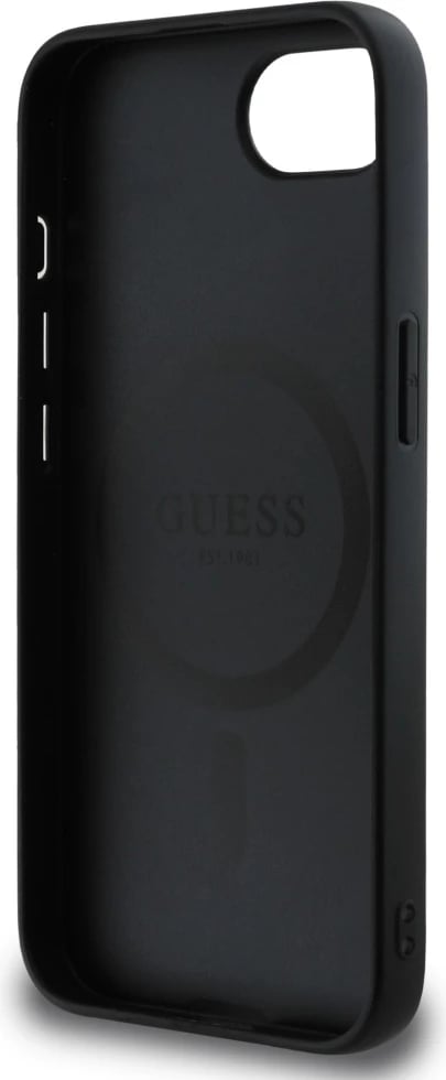 Mbështjellës Guess Grained Hot Stamp Peony Triangle Logo MagSafe për iPhone 16e, i zi Mbështjellës Guess Grained Hot Stamp Peony Triangle Logo MagSafe për iPhone 16e, i zi