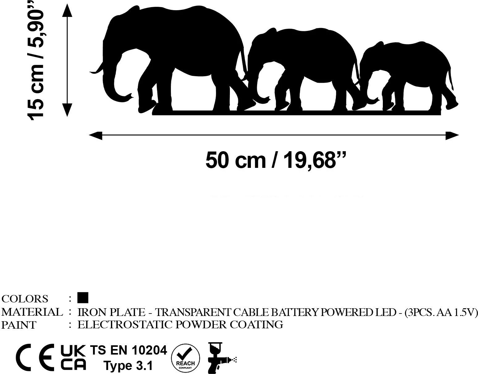 Aksesor dekorativ metalik për mur, elefant, Wallity 070