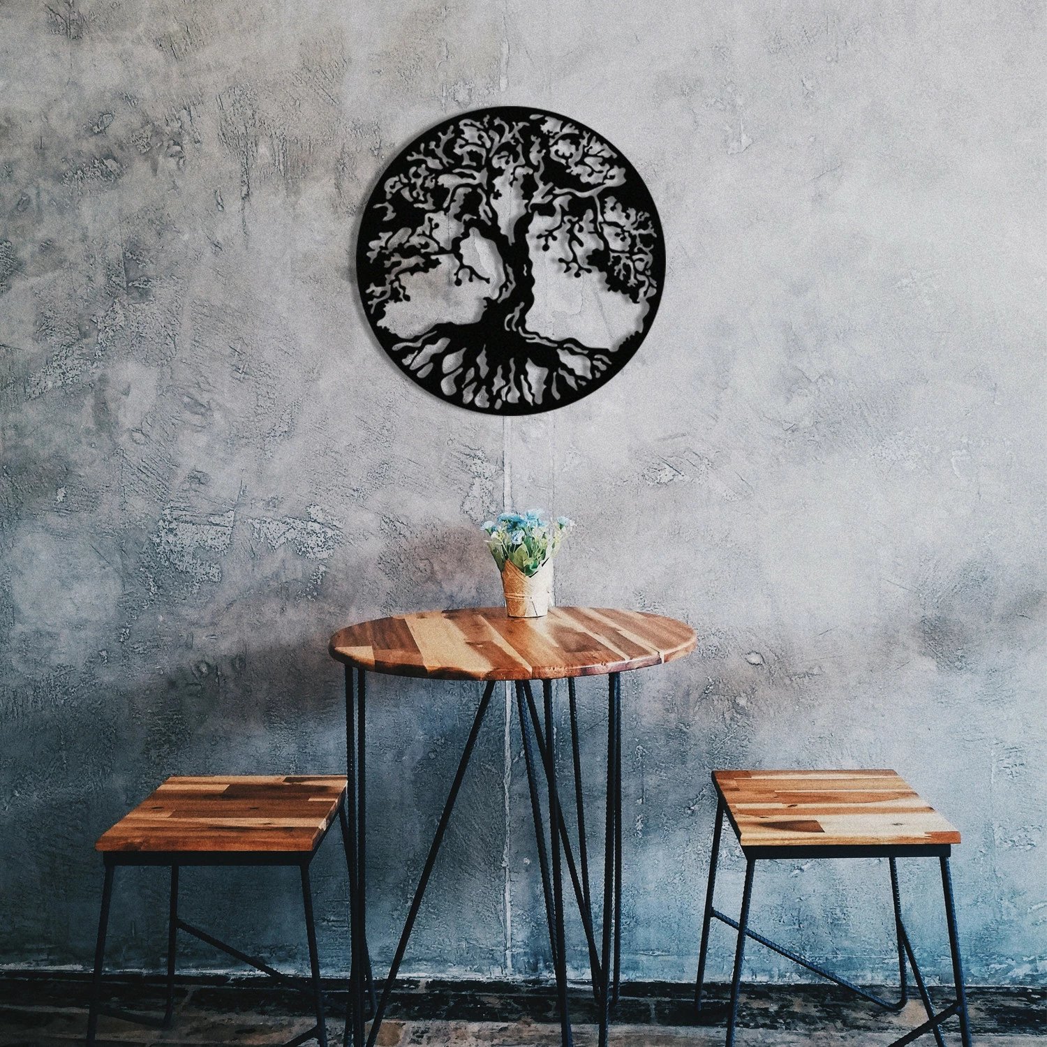 Aksesor dekorativ metalik për mur, pemë, Wallity, ngjyrë e zezë, 60x60cm