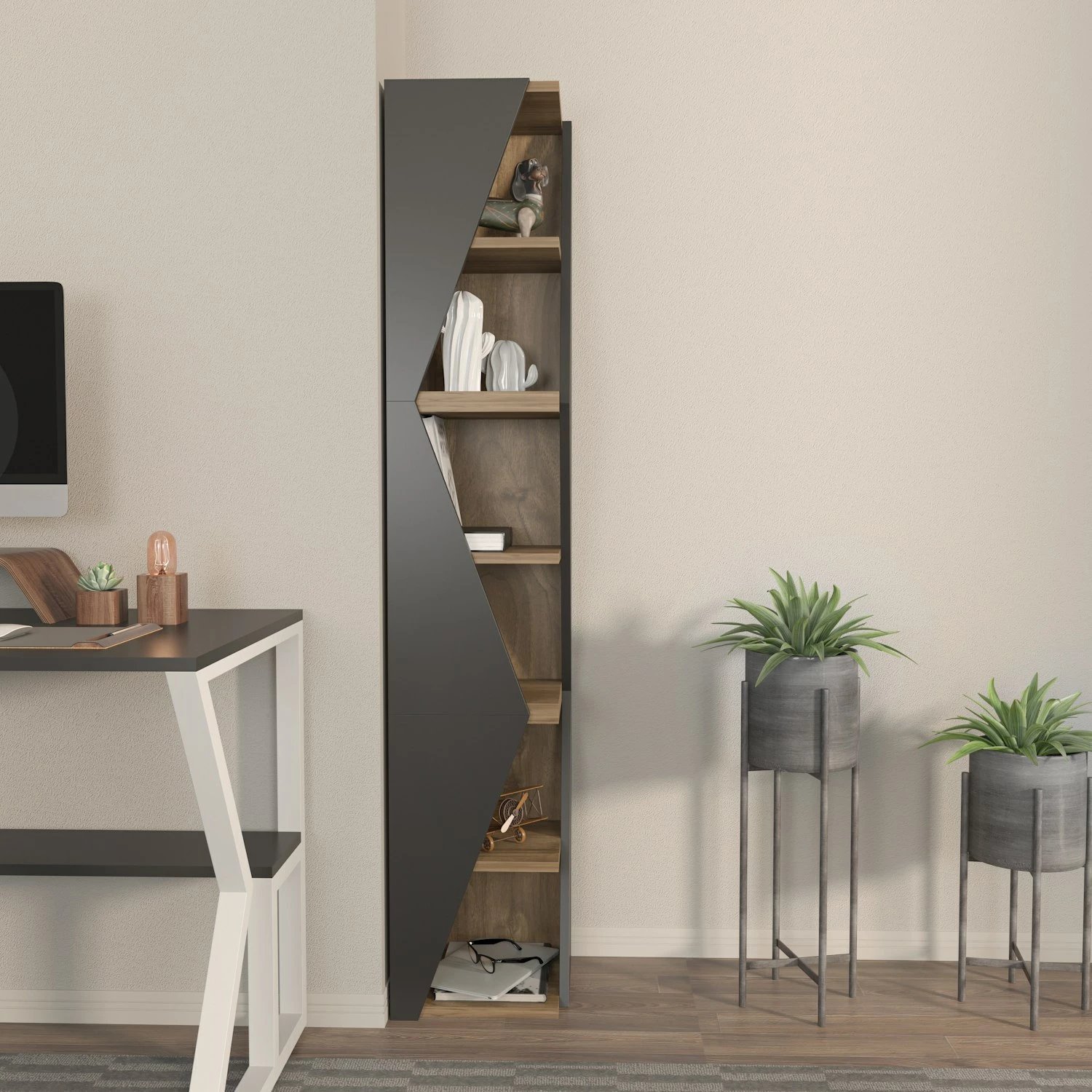 Raft librash Hanah Home, Arrow, ngjyrë e zezë dhe arre