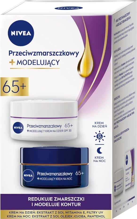Krem fytyre ditë dhe natë për femra Nivea Anti-Wrinkle + Lifting 65+, 2x50ml