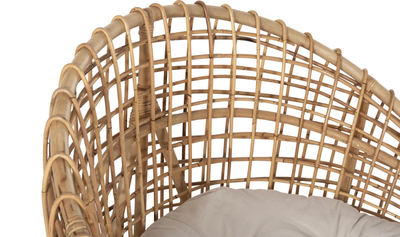 Karrige regjisore ENTO FH9814 rattan, ngjyrë natyrale, jastëk i bardhë, 106x94x82H cm