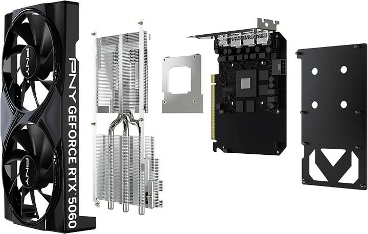 Kartelë grafike PNY GeForce RTX 5060 OC, 8GB DDR7, PCI-E 8x, Dy ventilatorë, E zezë