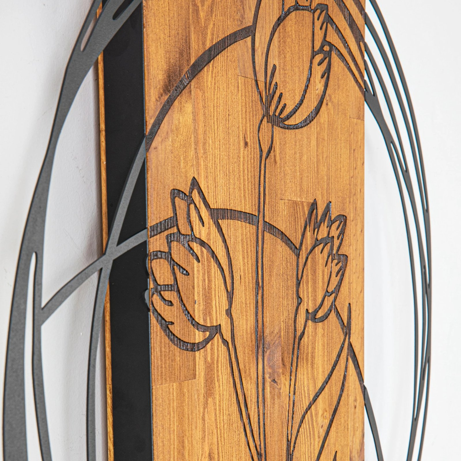 Aksesor dekorativ për mur, dru dhe metal, orkide, ngjyrë e zezë dhe arre, 55x57.5cm