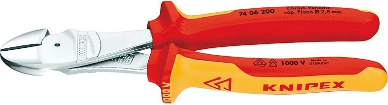Kangjella diagonale Knipex 74 06 200, 200mm, krom-vanadium, dorezë plastike, portokalli/kuqe
