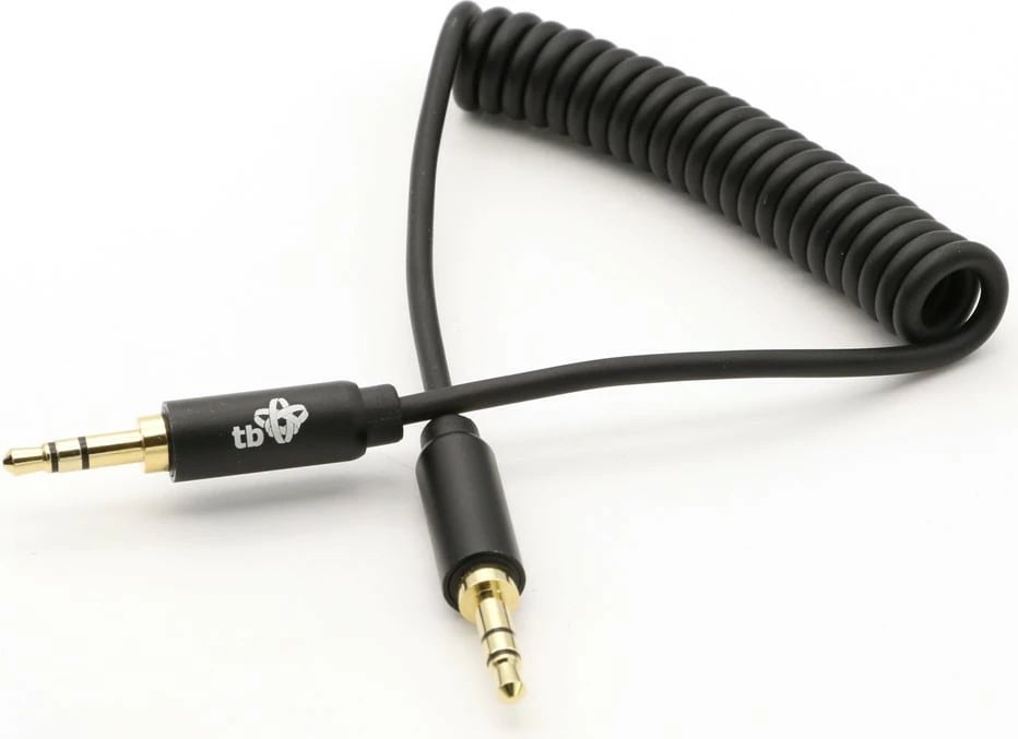 Kabllo audio TB 3.5mm minijack mashkull-mashkull, spiral, 1m, e zezë