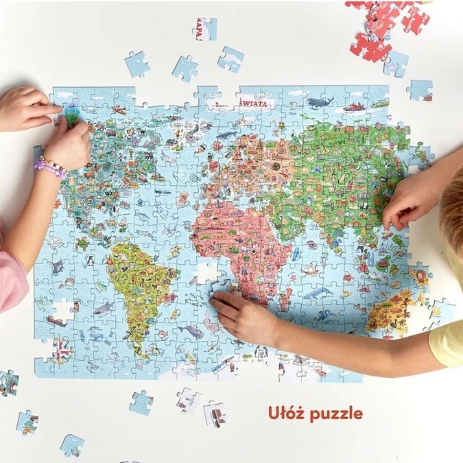 Puzzle harta e botës CzuCzu Explorer, 300 pjesë, 68x48cm, shumëngjyrëshe