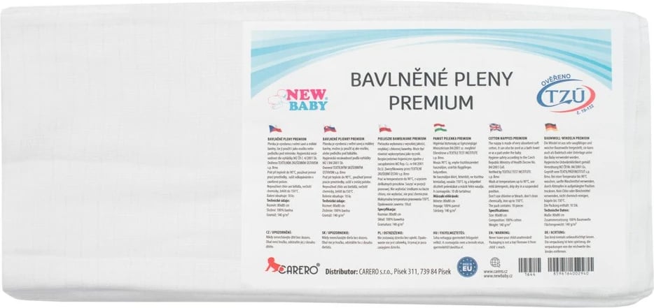 pelenë pambuku NEW BABY 80x80 cm 100% pambuk 140 g/m² e bardhë set 10 copë