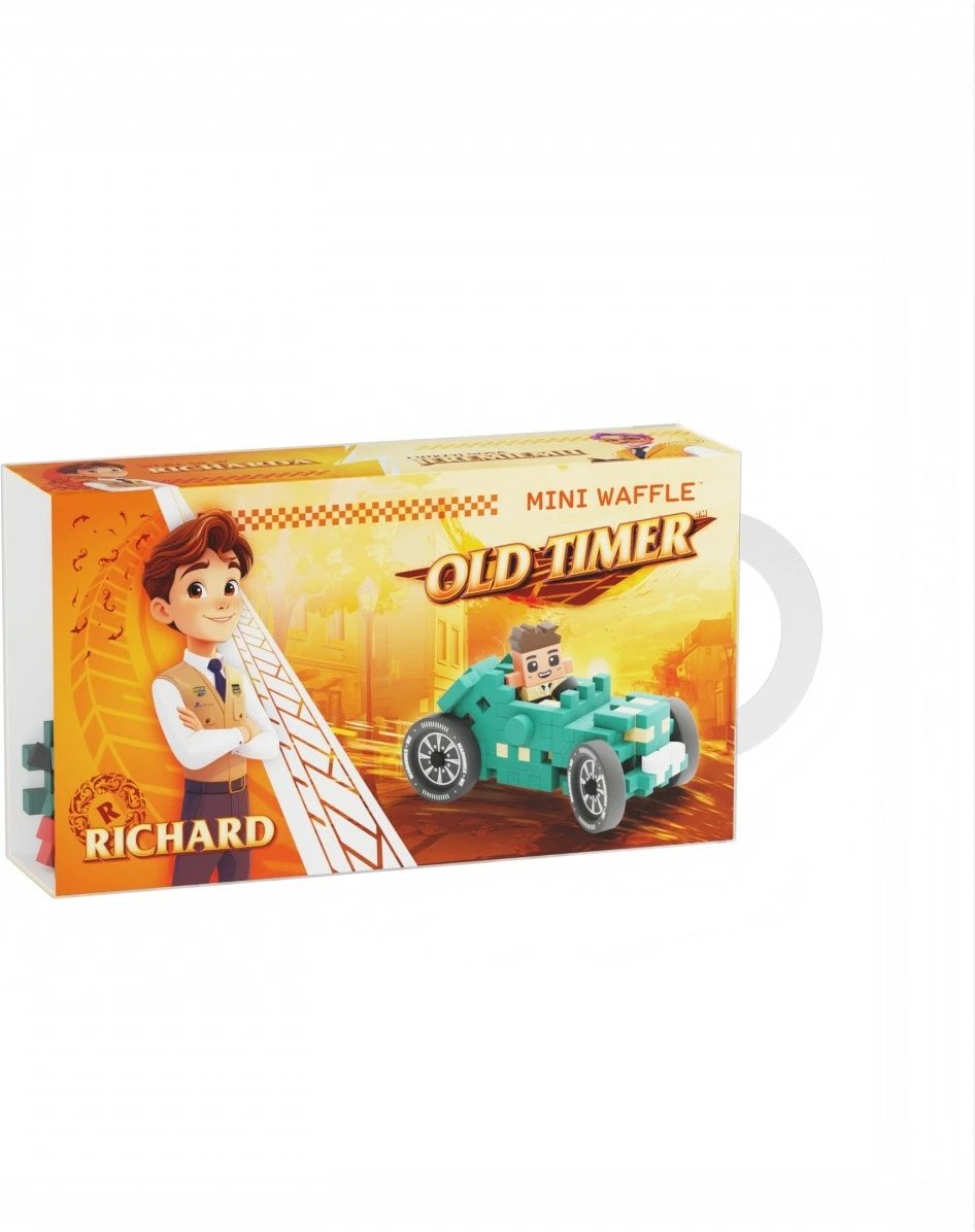 Set blloqe ndërtimi Marioinex Mini Waffle, 50 elemente, makinë garash, turkuaz