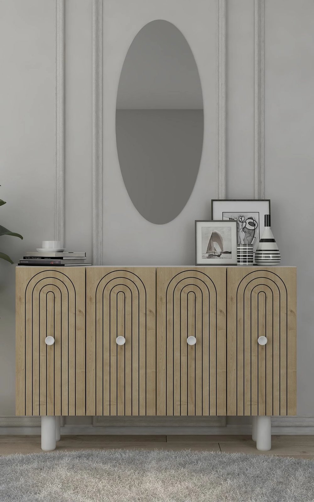 Konsol Skye Decor, Woise Bohem KM120, e bardhë, lisi safir