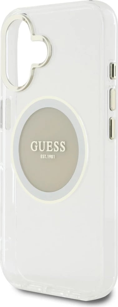 Mbështjellës Guess IML Metal Colored Circle Classic Logo MagSafe për iPhone 16, Gri