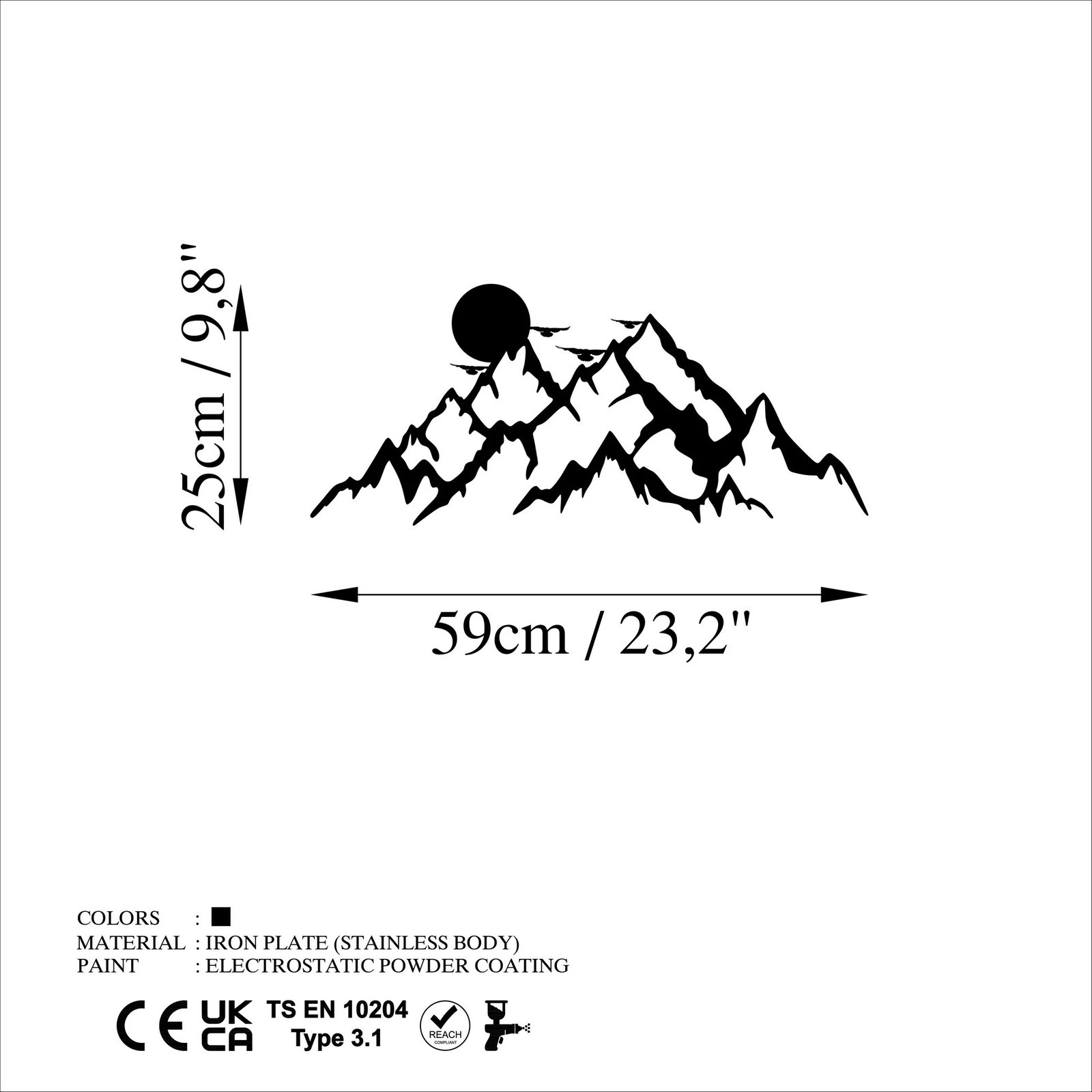 Aksesor muri dekorativ prej metali, Wallity, male të plota dhe diell, 59x25cm