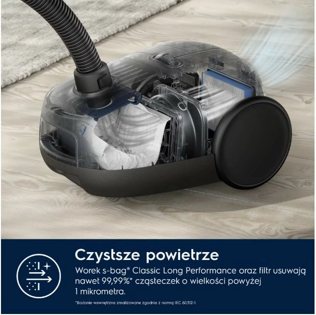 Fshesë me korent me thes, Electrolux, EB61C2DBP, 850 W, kapacitet thesi 3.2 L, filtrimi HEPA, rreze 12 m, S-bag, blu marinë