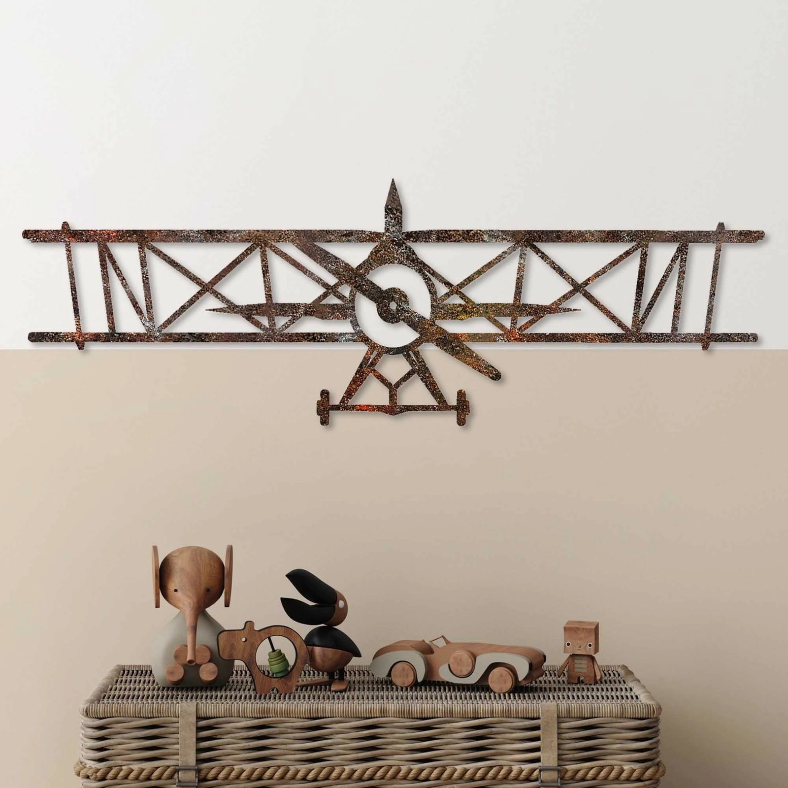 Aksesor dekorativ metalik për mur, aeroplan me pamje të vjetër, Wallity