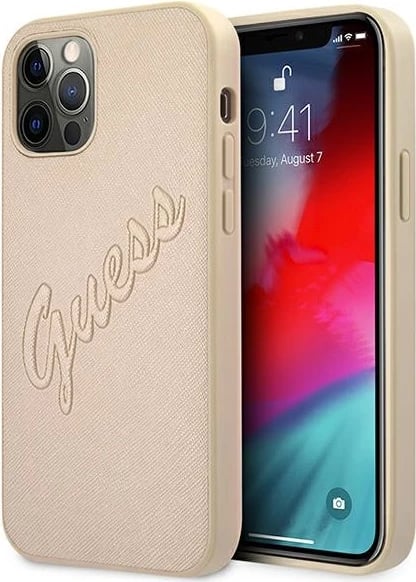 Mbështjellës Guess GUHCP12MRSAVSLG për iPhone 12/12 Pro 6.1", Saffiano Vintage Script, Gold