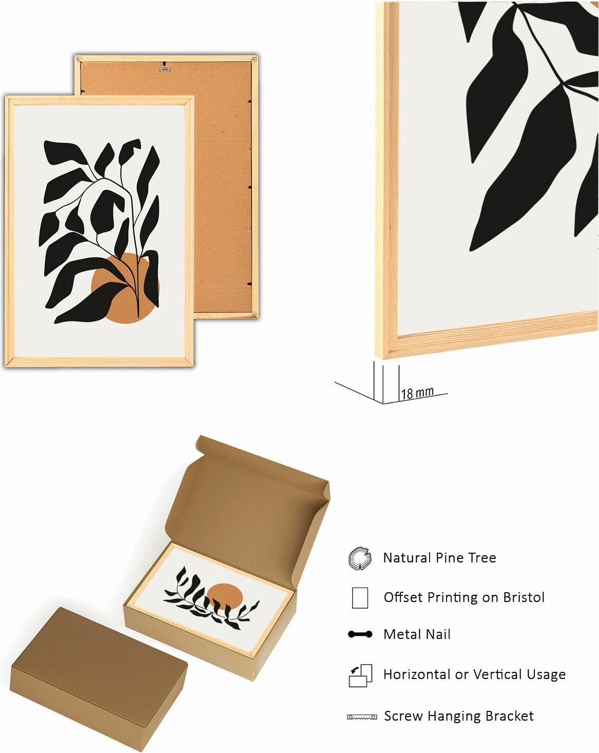 Set pikturash dekorative me kornizë MDF, 3 copë, Wallity, Myk3002-3