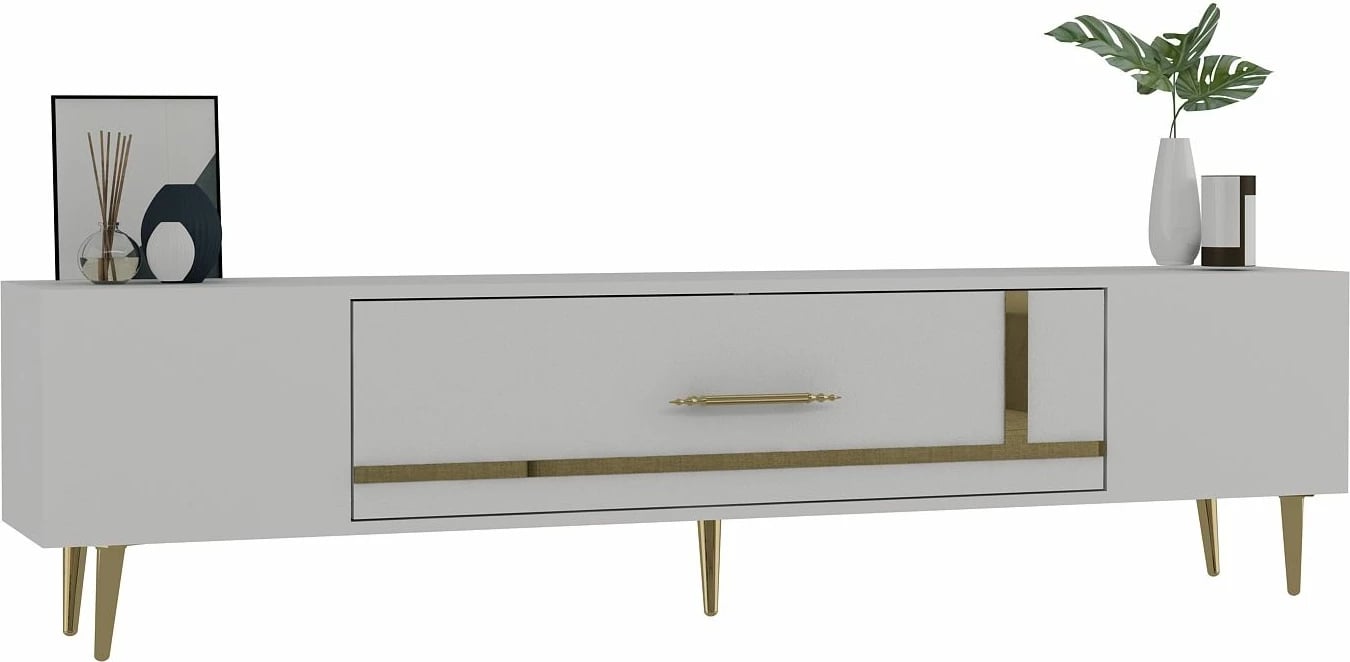 Komodë TV, ngjyrë e bardhë dhe ari, Skye Decor, Dekop1