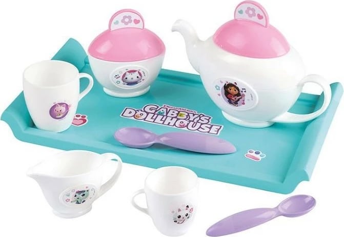 Set enësh për çaj Smoby Gabby’s Dollhouse, 8 pjesë, Blu/Rozë/Vjollcë/E bardhë